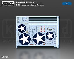 Kitsworld 1/32 Scale - Boeing B-17F/G Early National Insignia - Full Colour Decal Boeing Flying Fortress Early Comprehensive General Stencilling decal sheet.
 